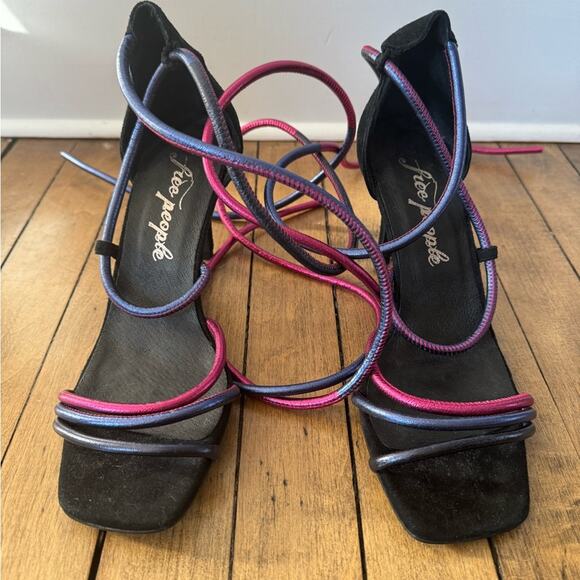 Free People Jessa Metallica Cord Ankle Wrap Suede Heels 39 / 9 - Picture 4 of 9